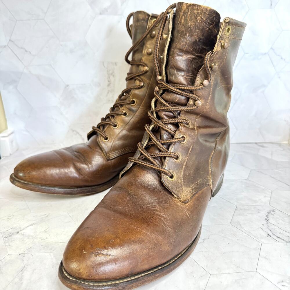 Vintage Justin Roper Boots Brown Leather Mens Sz 9.5 D Western Lace Up 545 USA